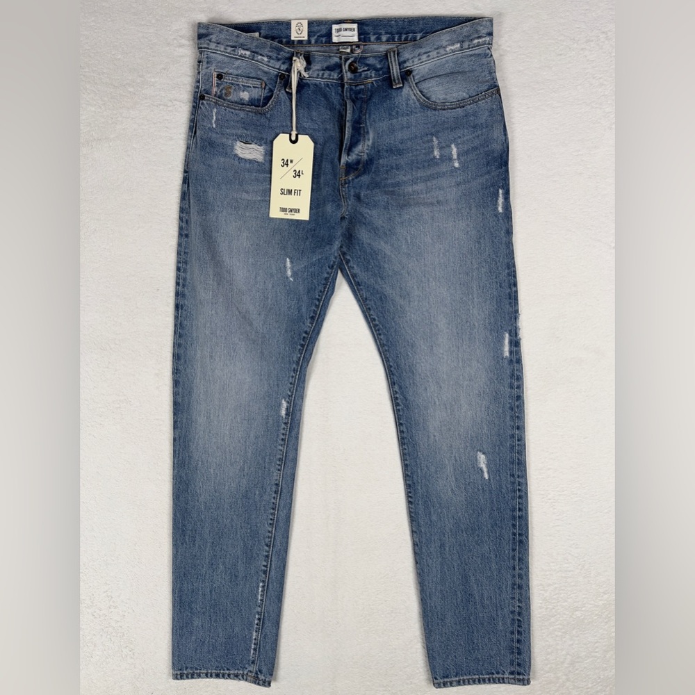 Todd Snyder Slim Fit Selvedge Destroyed Wash Jeans Men's 34x34 Indigo Blue‎ NWT